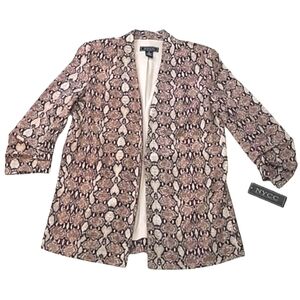 NYCC Snakeskin Graphic Print Blazer Lightweight Lined Jacket Gathered Sleeve NWT